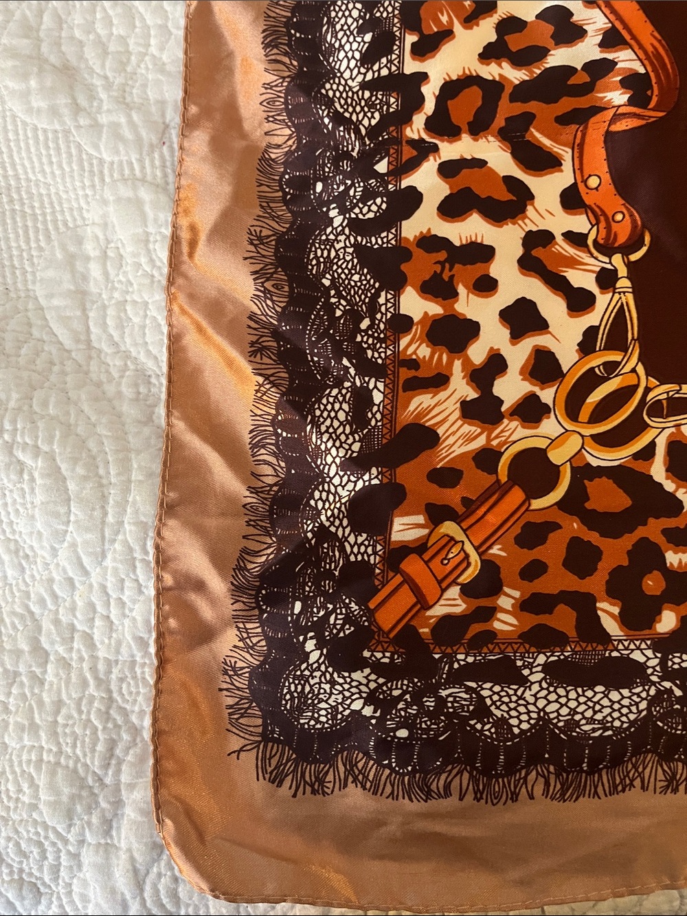 Silky Leopard & Equine Print Square Scarf in Brown & Copper - Picture 3 of 7